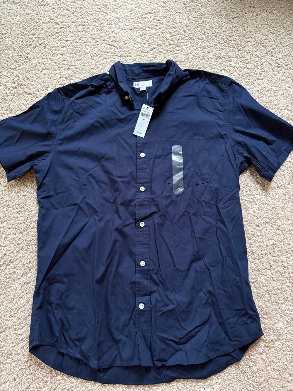 GAP Men's Dark Blue Short-Sleeve Button-Down Shirt